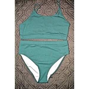Womens 3XL Two Piece Tankini Swimsuit Teal Green High Waisted Bikini Set